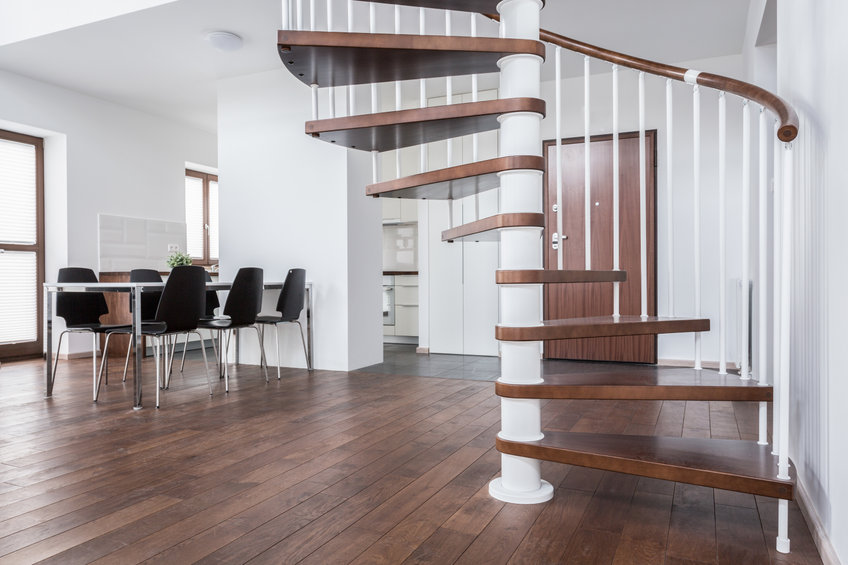 Wooden stairs in contemporary house Wooden stairs and floor in contemporary house.